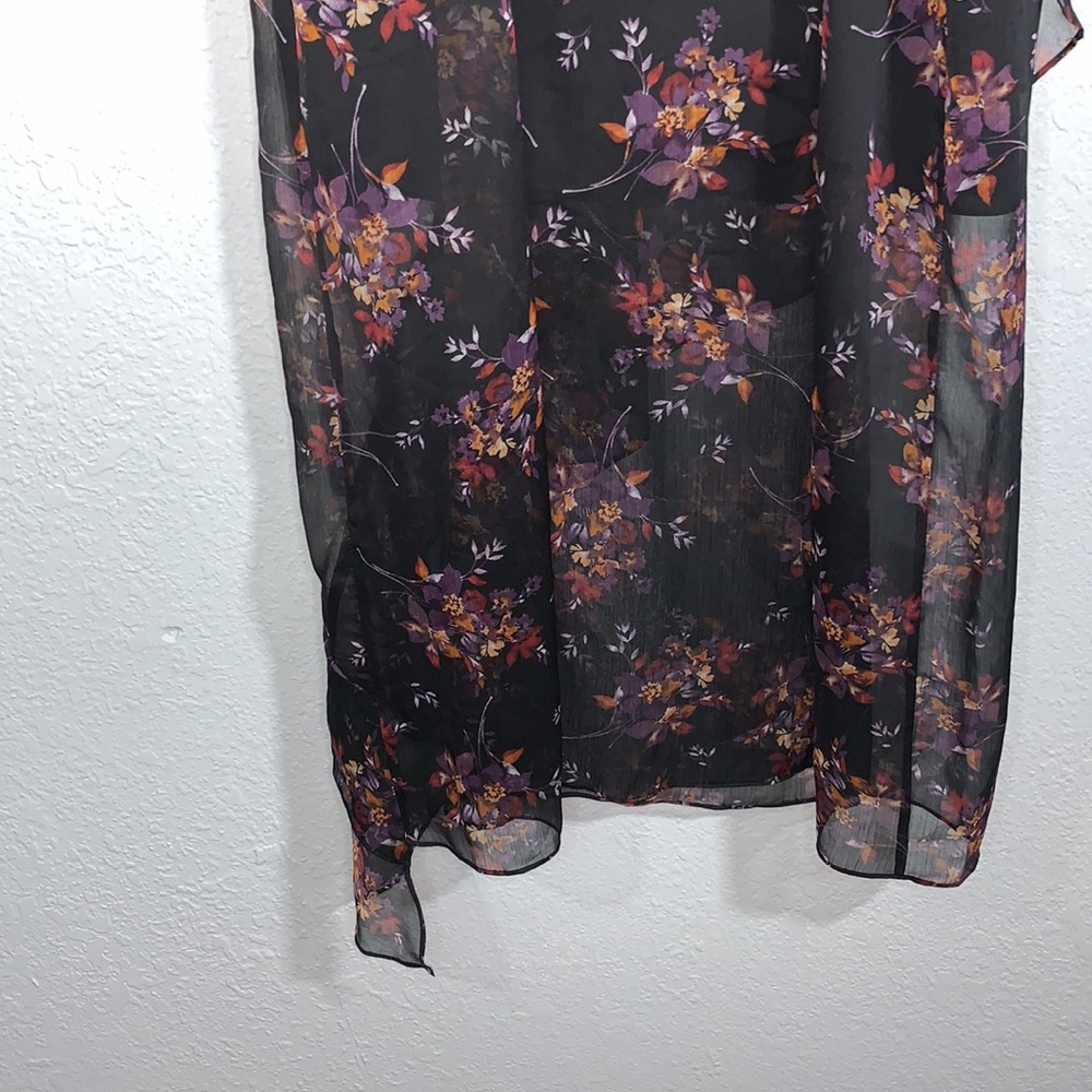 1.STATE Black Wildflower Ruffle Midi Dress Sleeveless V Neck Lined Size Medium - Picture 6 of 15